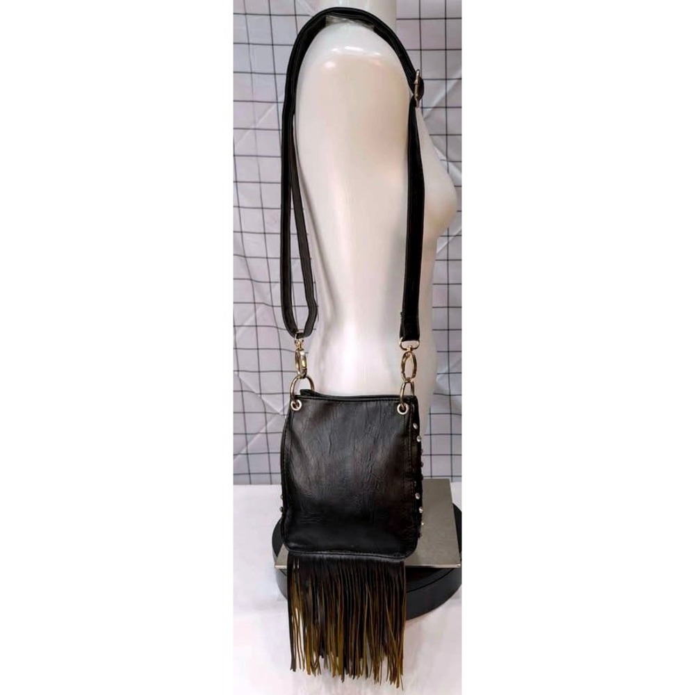 Imoshion Crossbody Bag ~ Fringe & Studded Accents ~ Vegan Leather ~ Black